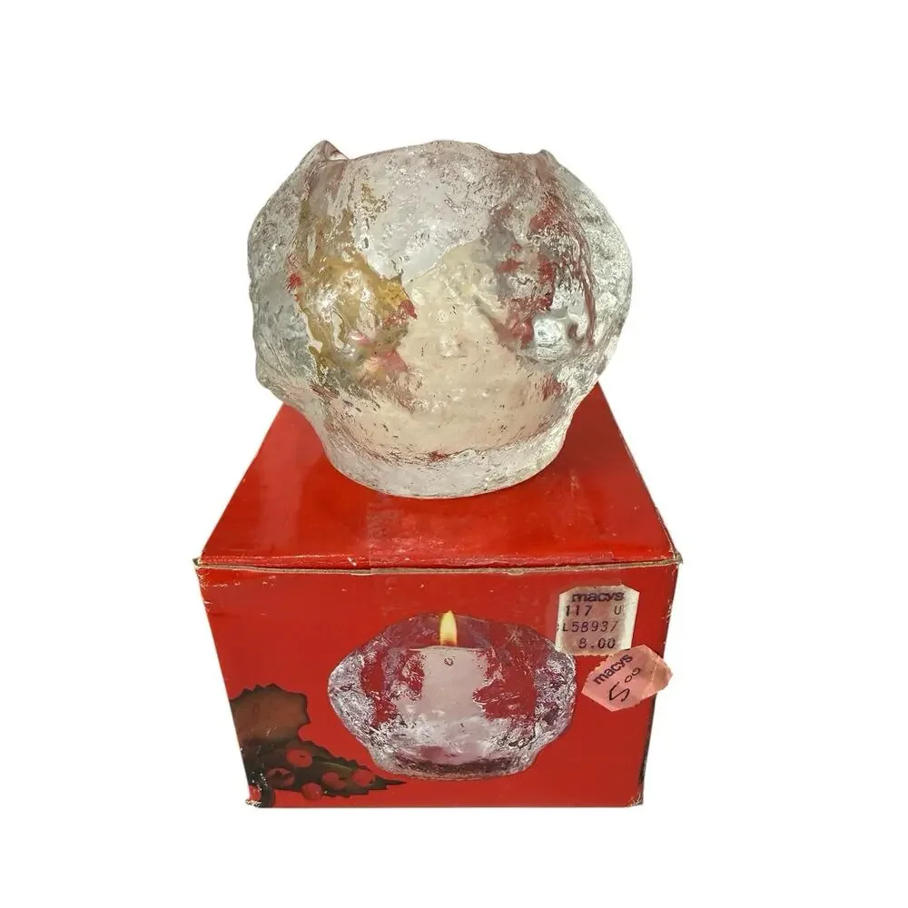 Vintage Ice Cube Snowball Glass Candle Holders Set of 3 Made in Taiwan w/ Boxes